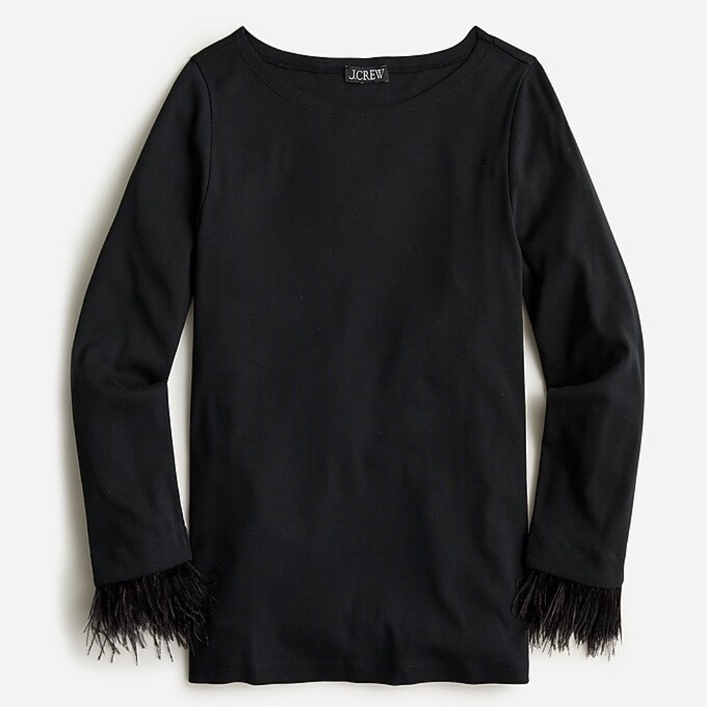 J.Crew Feather-trim long-sleeve shirt. Black, size small. Like new